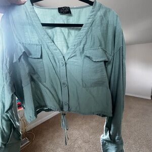 MILLIONX Sage Green Button Front Crop Top